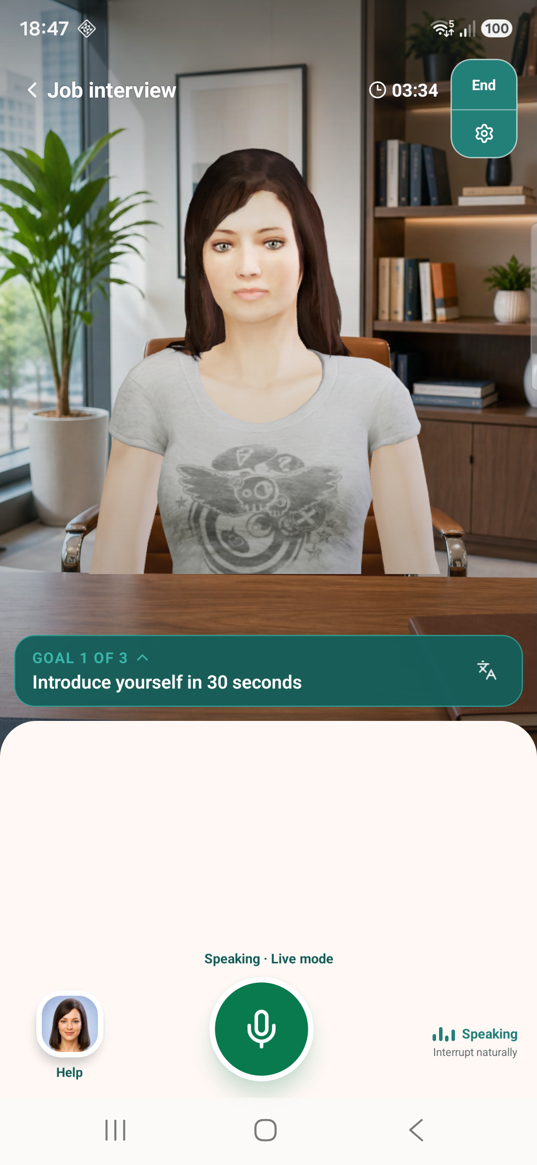 Mimica job interview practice with a conversational avatar